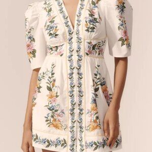 NEW Farm Rio Sweet Bloom Dreamscape Puff-Sleeve Mini Dress Anthropologie Small